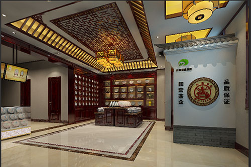 阿合奇古朴典雅的中式茶叶店大堂设计效果图