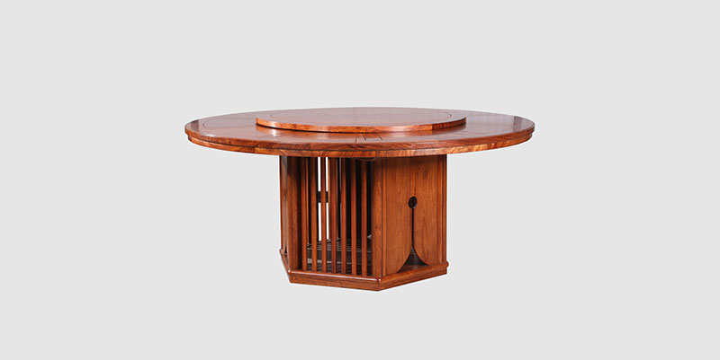 阿合奇中式餐厅装修天地圆台餐桌红木家具效果图
